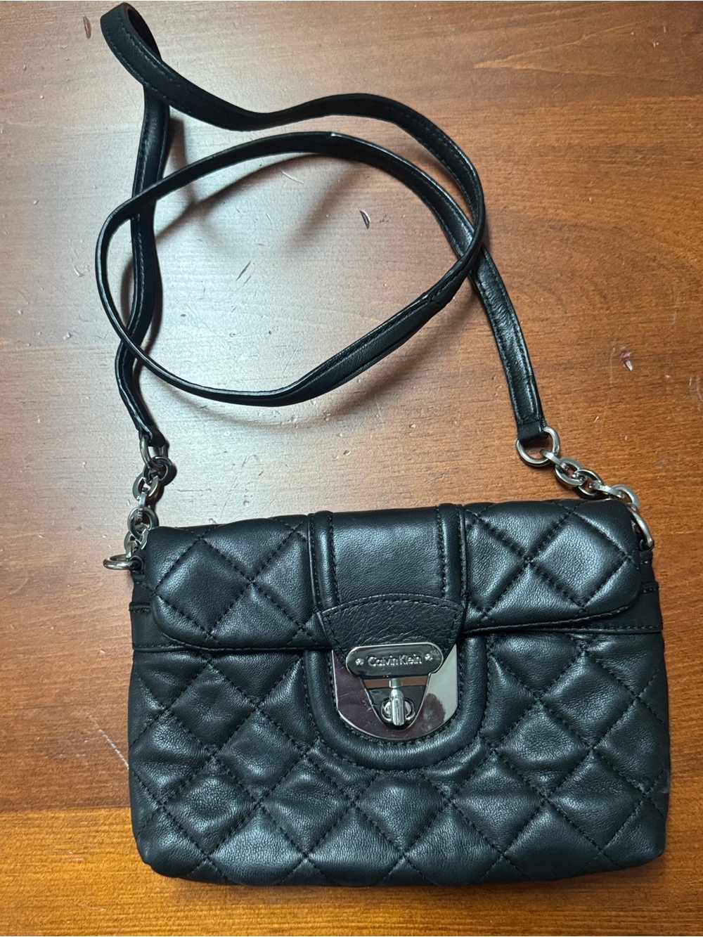Calvin Klein Black Quilted Crossbody with Silver Hardware
